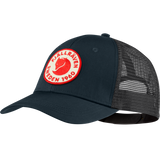 Front side of a navy blue half nat fjallraven's 1960 logo premium branded cap with red fox logo on it's front.