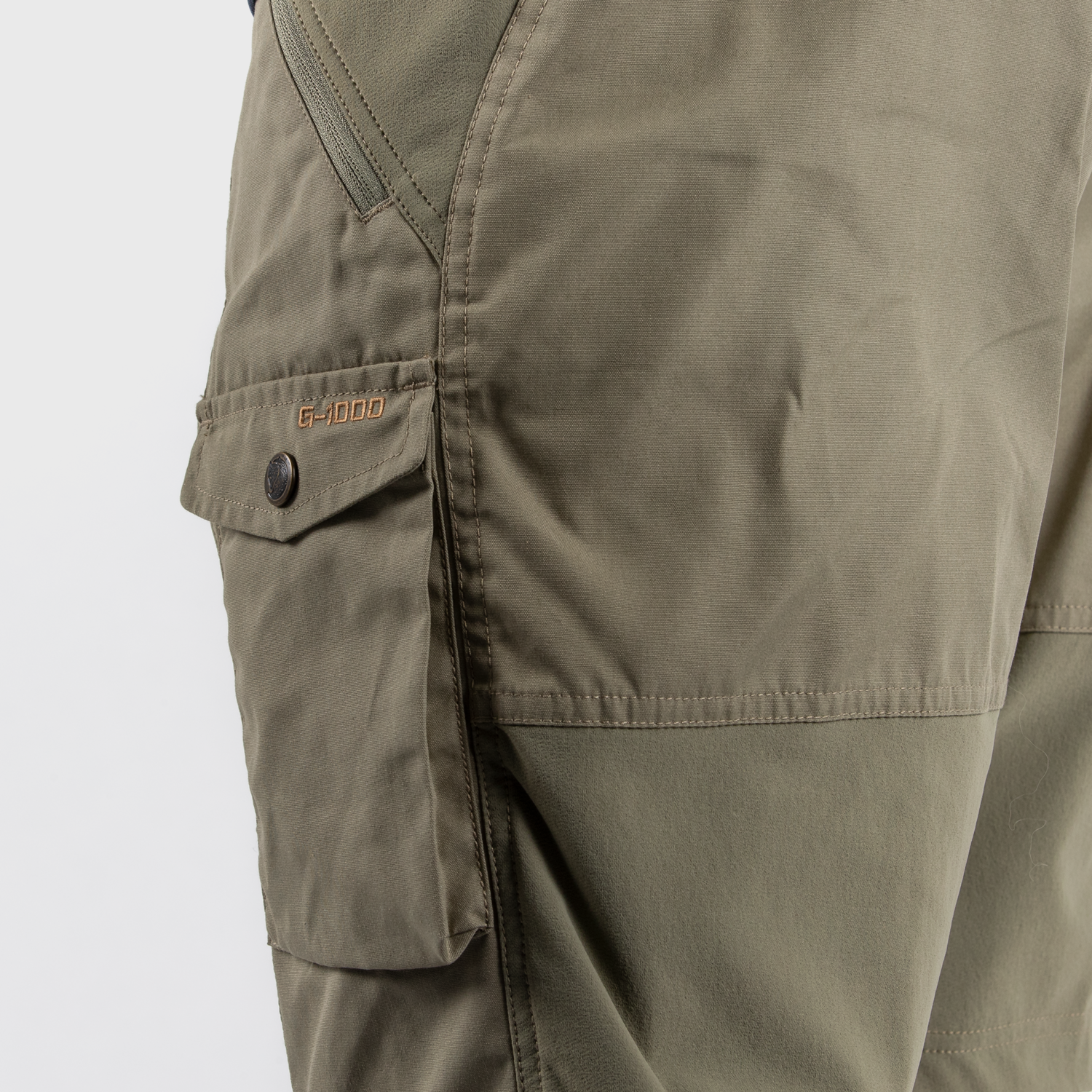 light olive branded premium men's shorts/trousers with leather fox logo and stylish pockets.