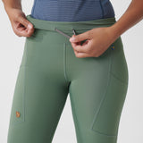 Branded slim fit green women trousers with big pocket and tie rope.