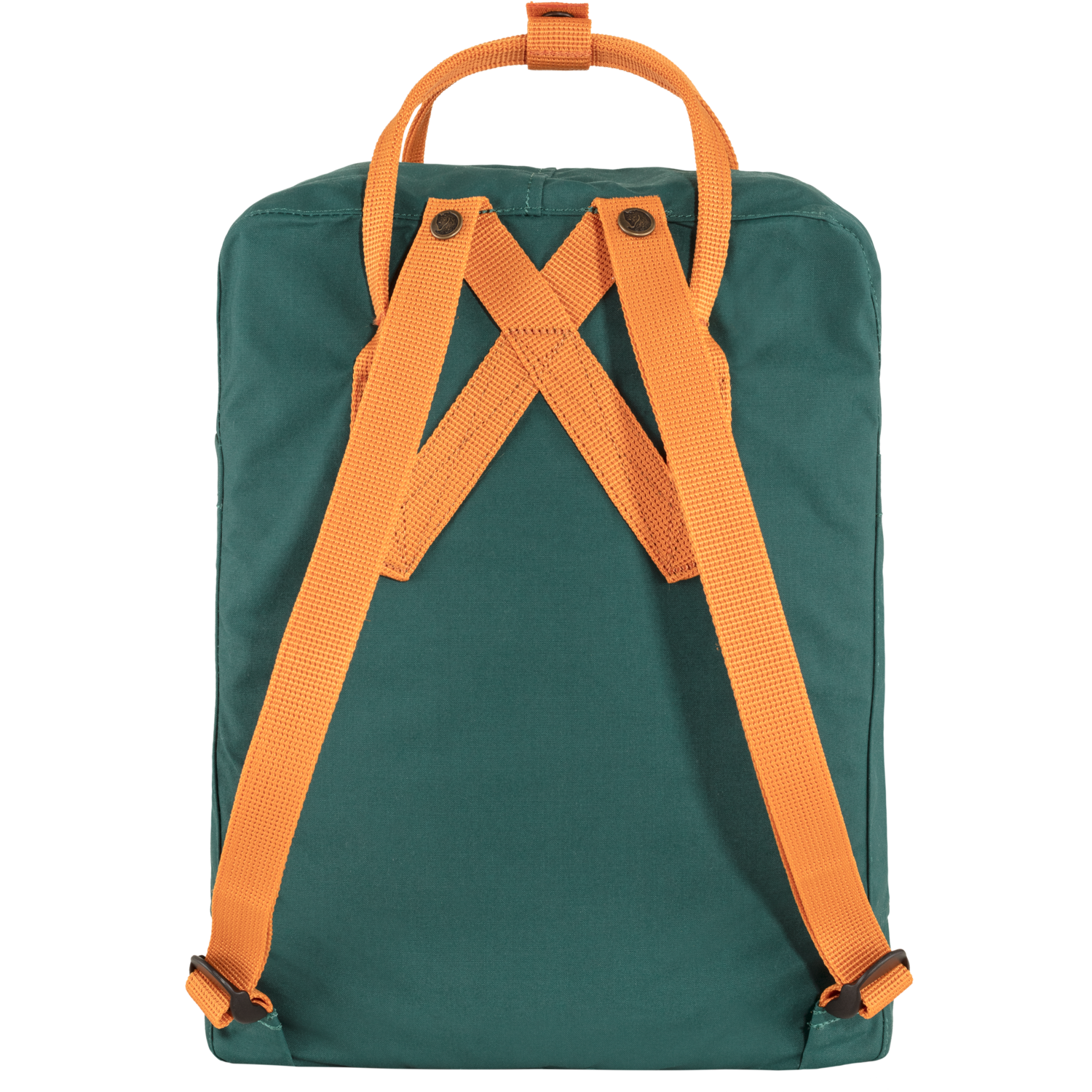 stylish green kanken with orange shoulder straps