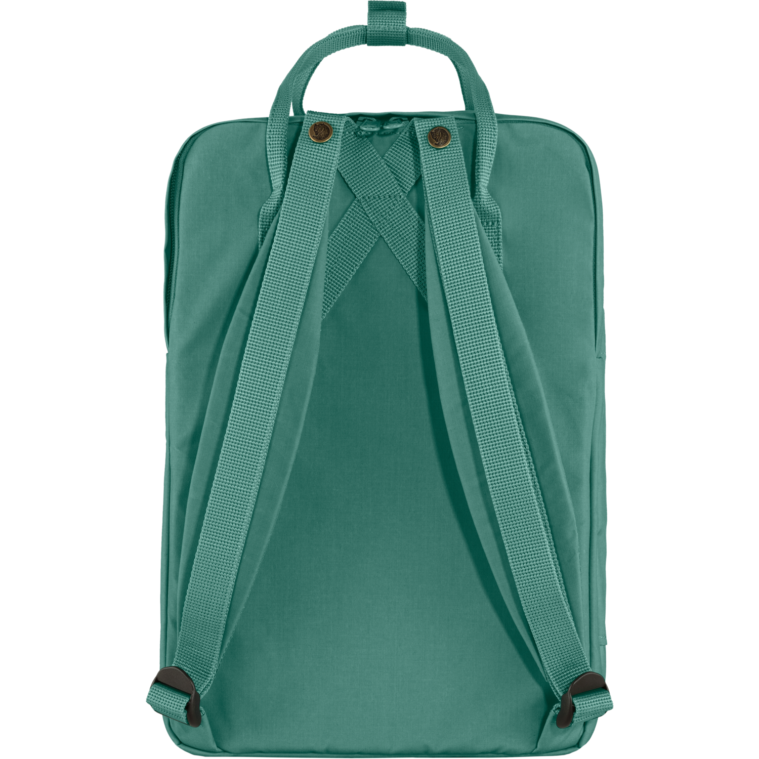 backside of green original kanken laptop backpack