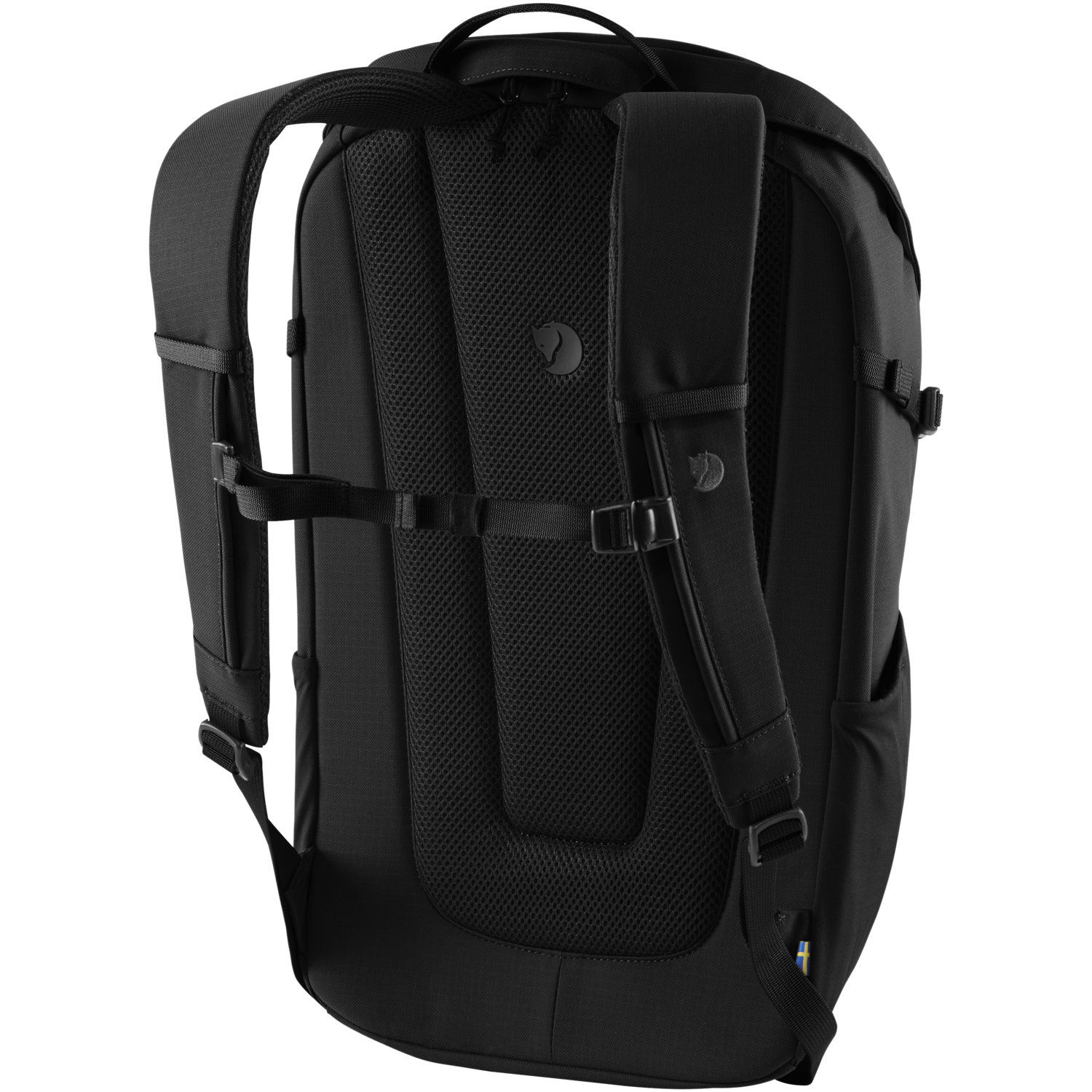 black branded water resistant backpack