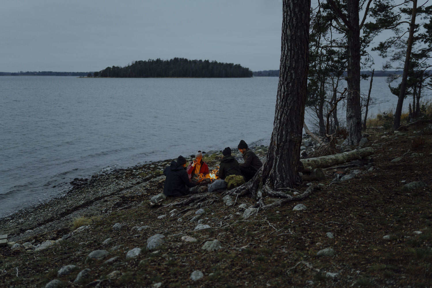 bonfire in the bank of river